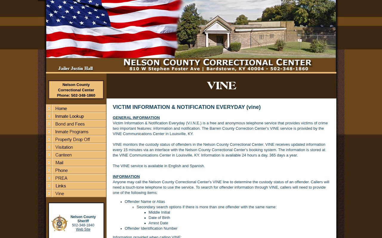 Nelson County Correctional Center VINE participation and update instructions