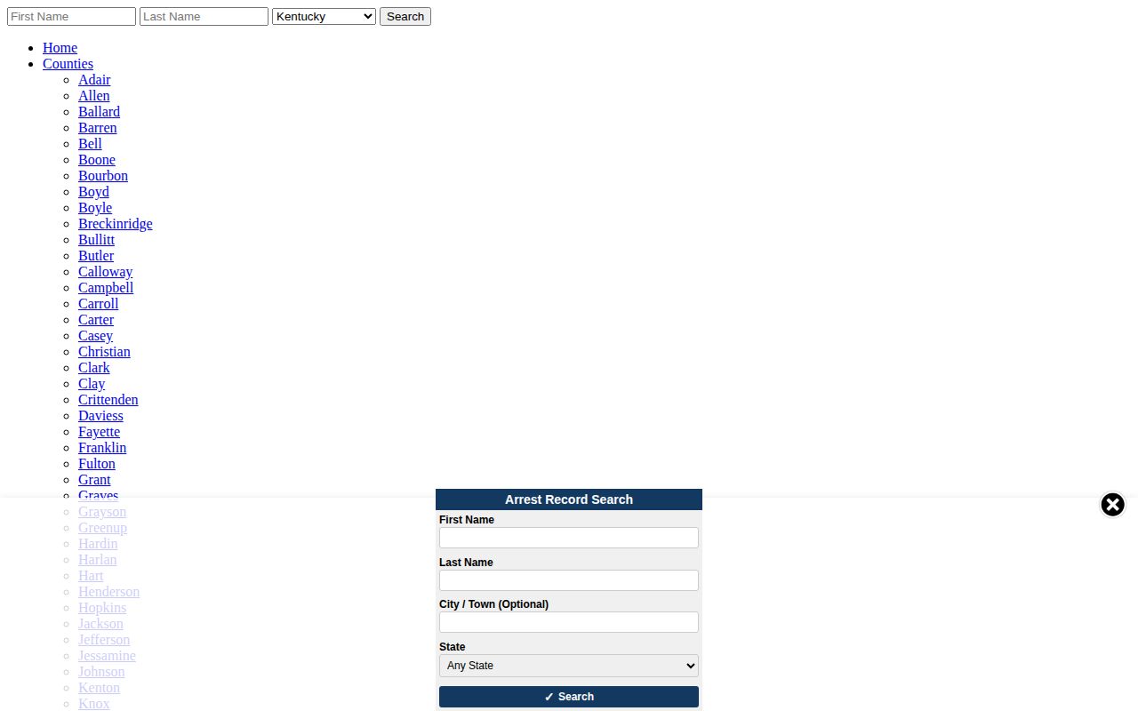 Nelson County Sheriff agency filter on an unofficial arrest search