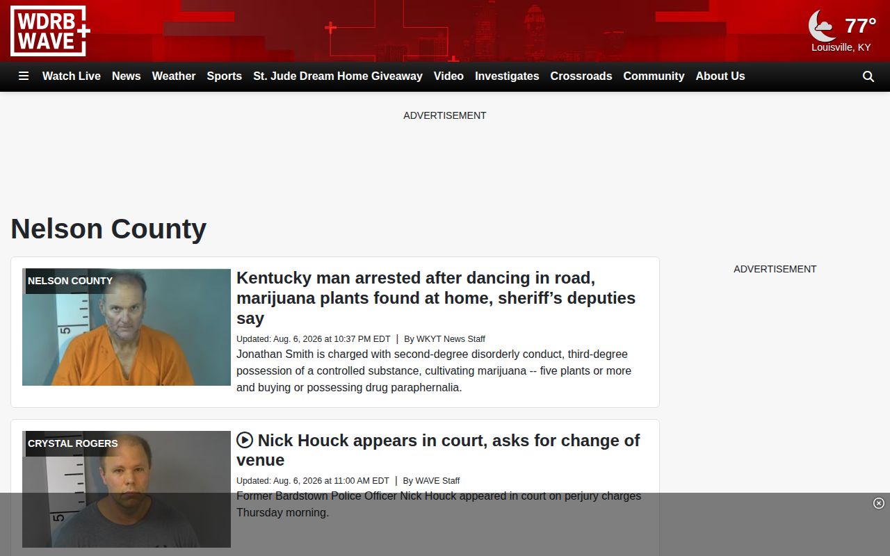 Regional Nelson County news section with story-based coverage