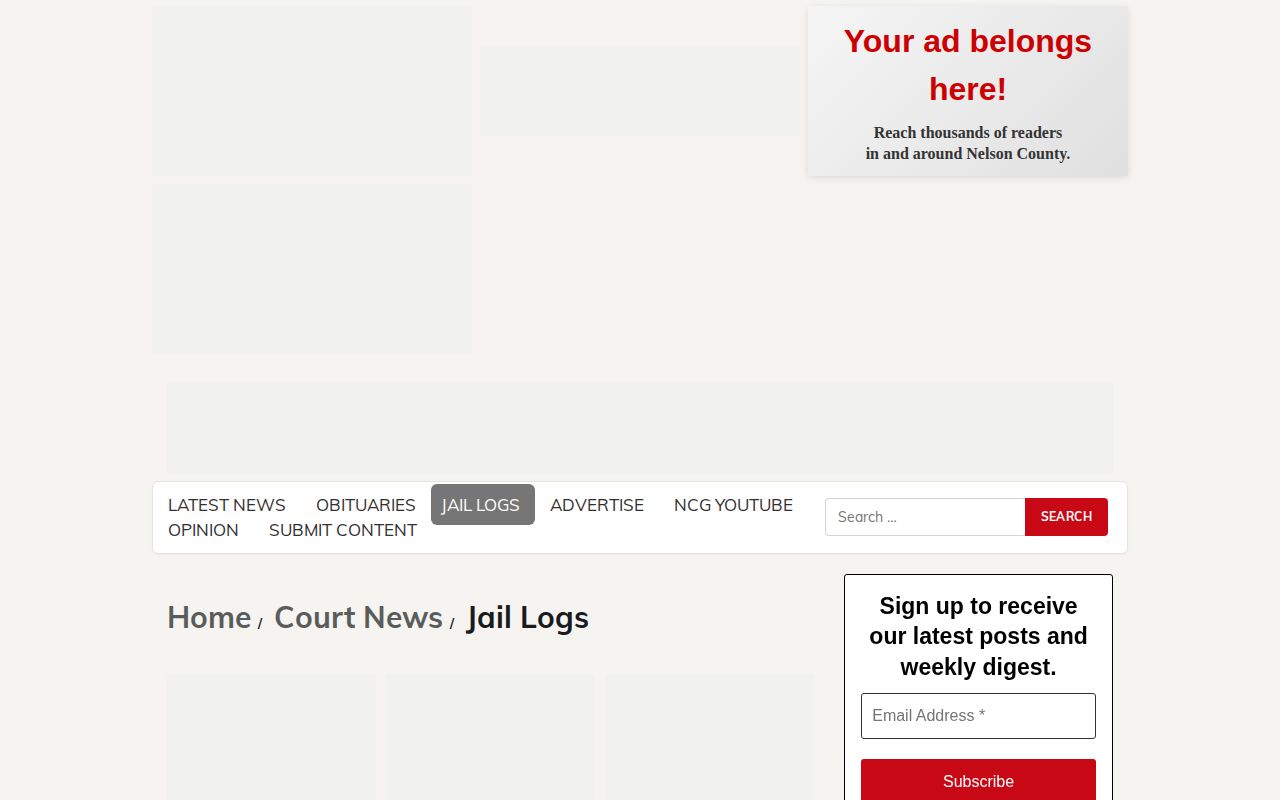 Nelson County Gazette jail log archive navigation