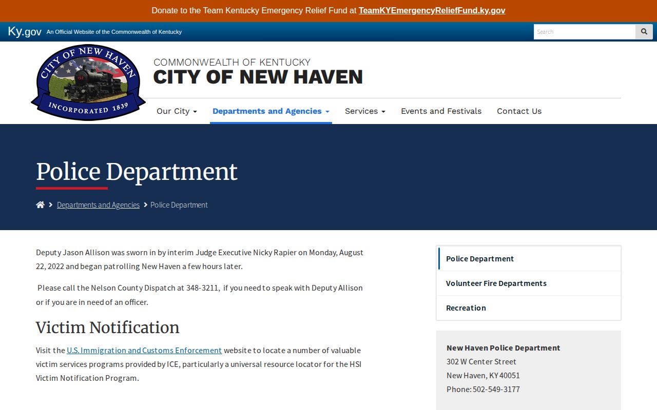 New Haven Police source for New Haven recent arrests and deputy patrol